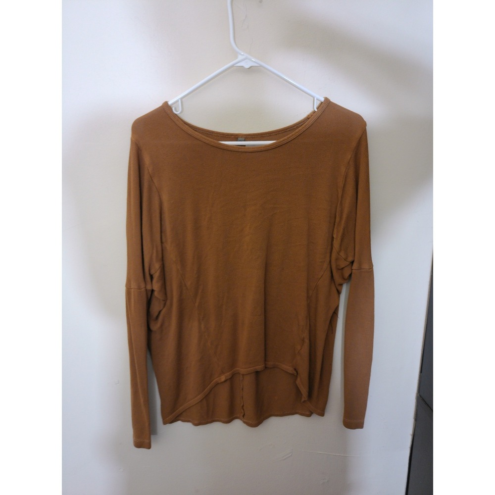 XCVI Top Women XS Brown Long Sleeve Ribbed High Low Back Pleat Boho Casual
